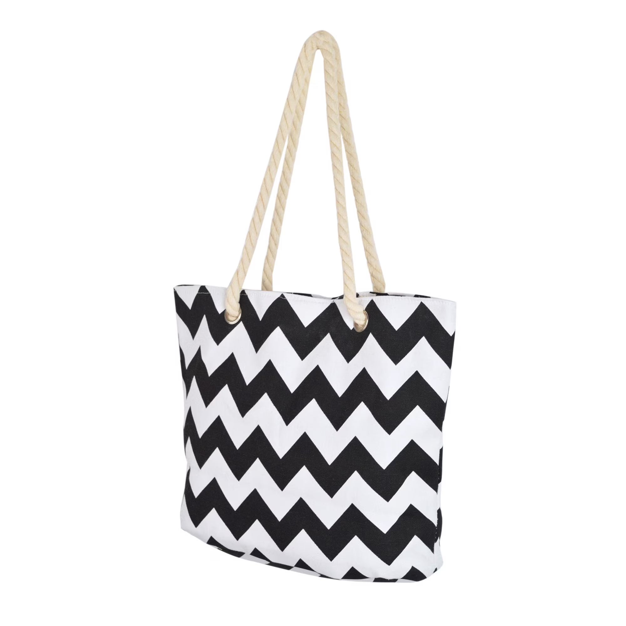 Canvas Chevron Shoulder Tote Black