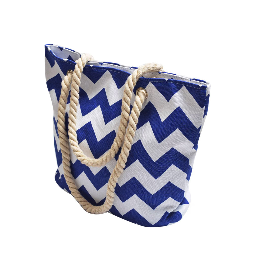 Canvas Chevron Shoulder Tote Navy