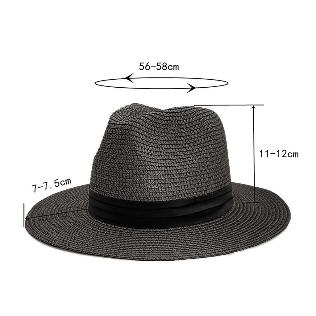 Women Wide Brim Straw Panama Hat Black