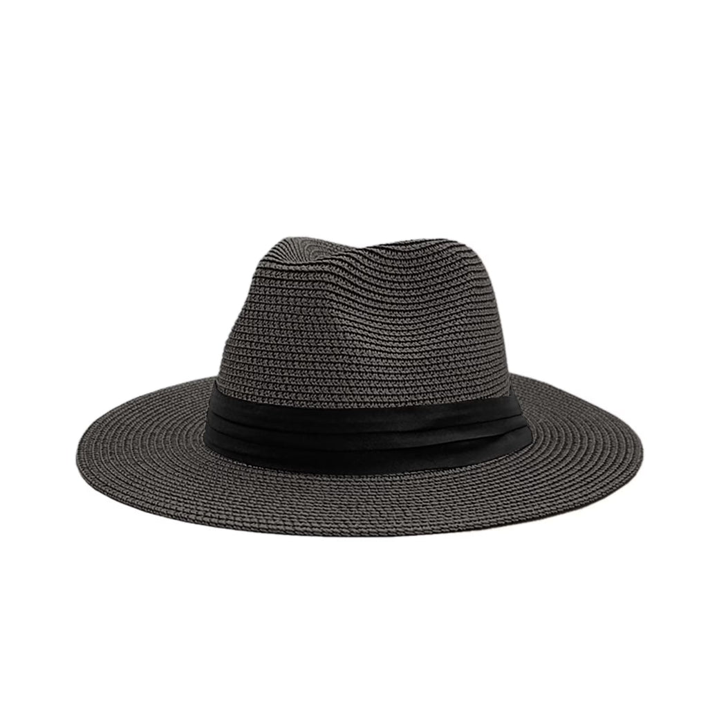 Women Wide Brim Straw Panama Hat Black