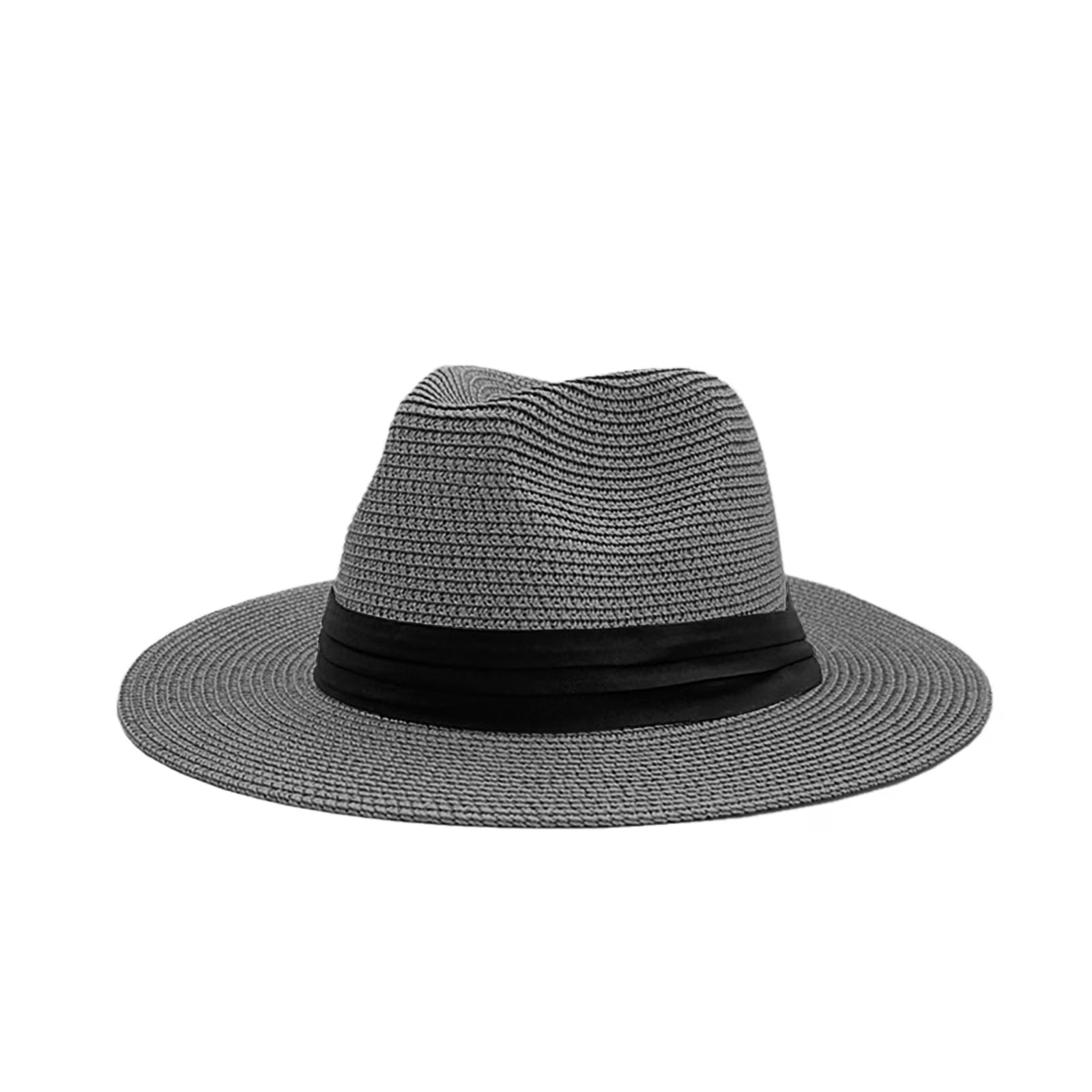 Women Wide Brim Straw Panama Hat Grey