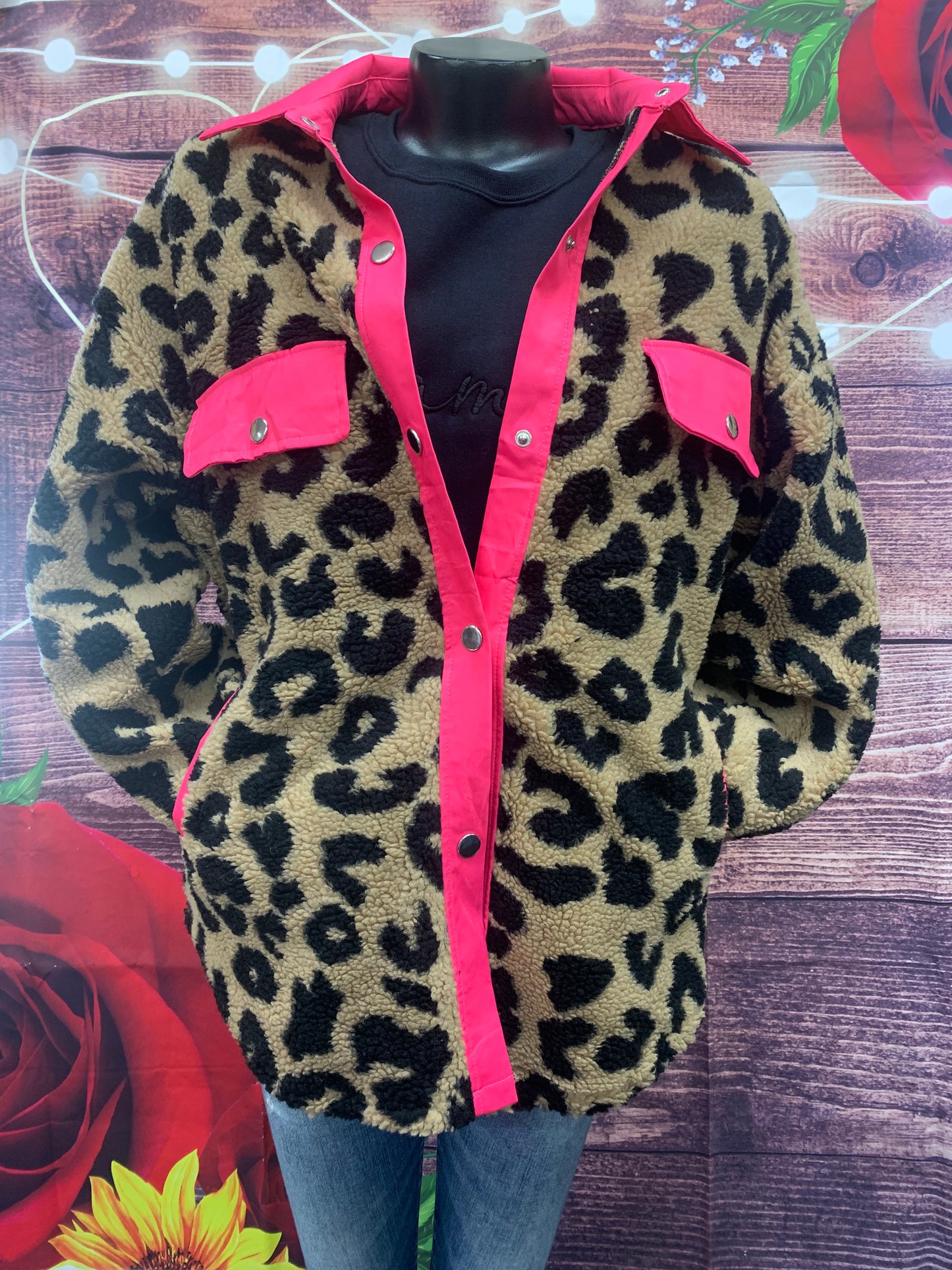 Oversized Leopard/pink Sherpa Shacket (m-xl)