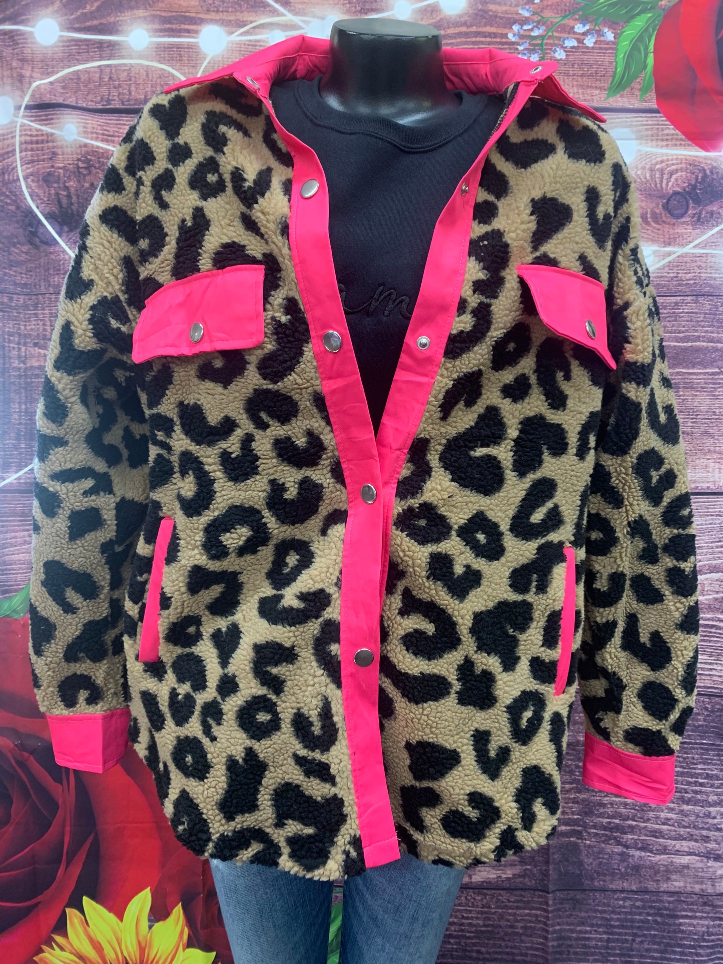 Oversized Leopard/pink Sherpa Shacket (m-xl)