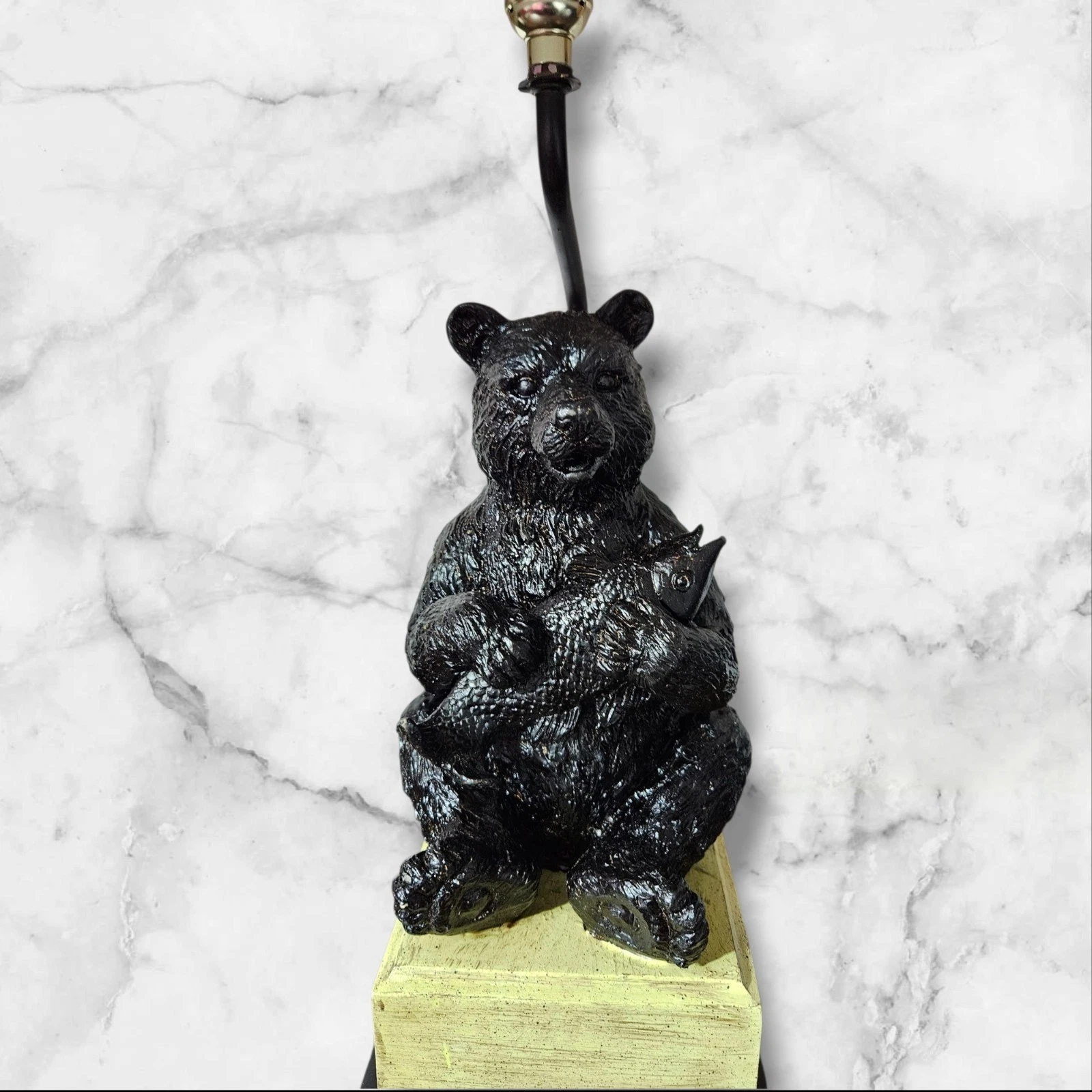 Rustic Black Bear Table Lamp with Pinecone Shade – Lodge Decor