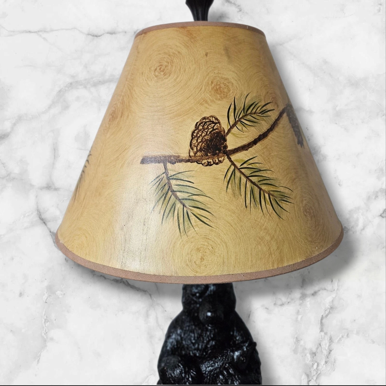 Rustic Black Bear Table Lamp with Pinecone Shade – Lodge Decor