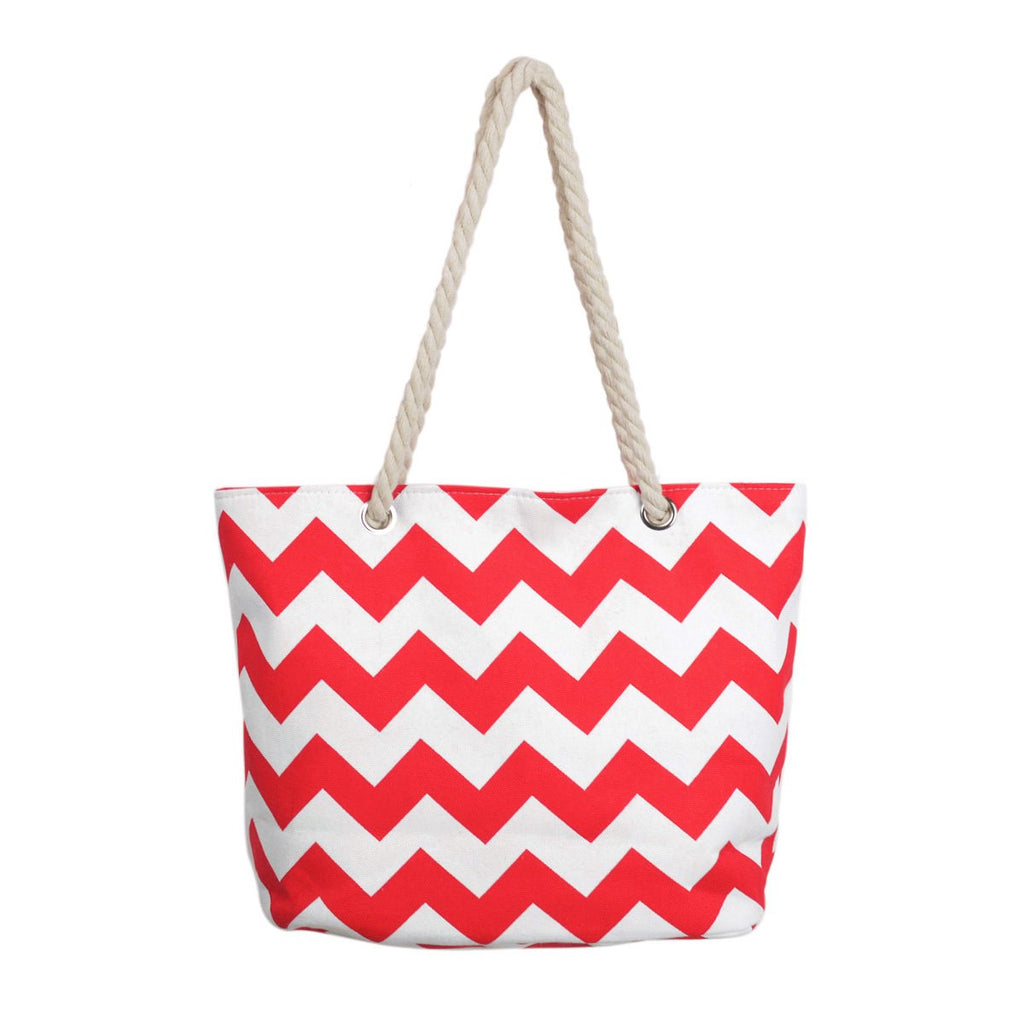Canvas Chevron Shoulder Tote Red
