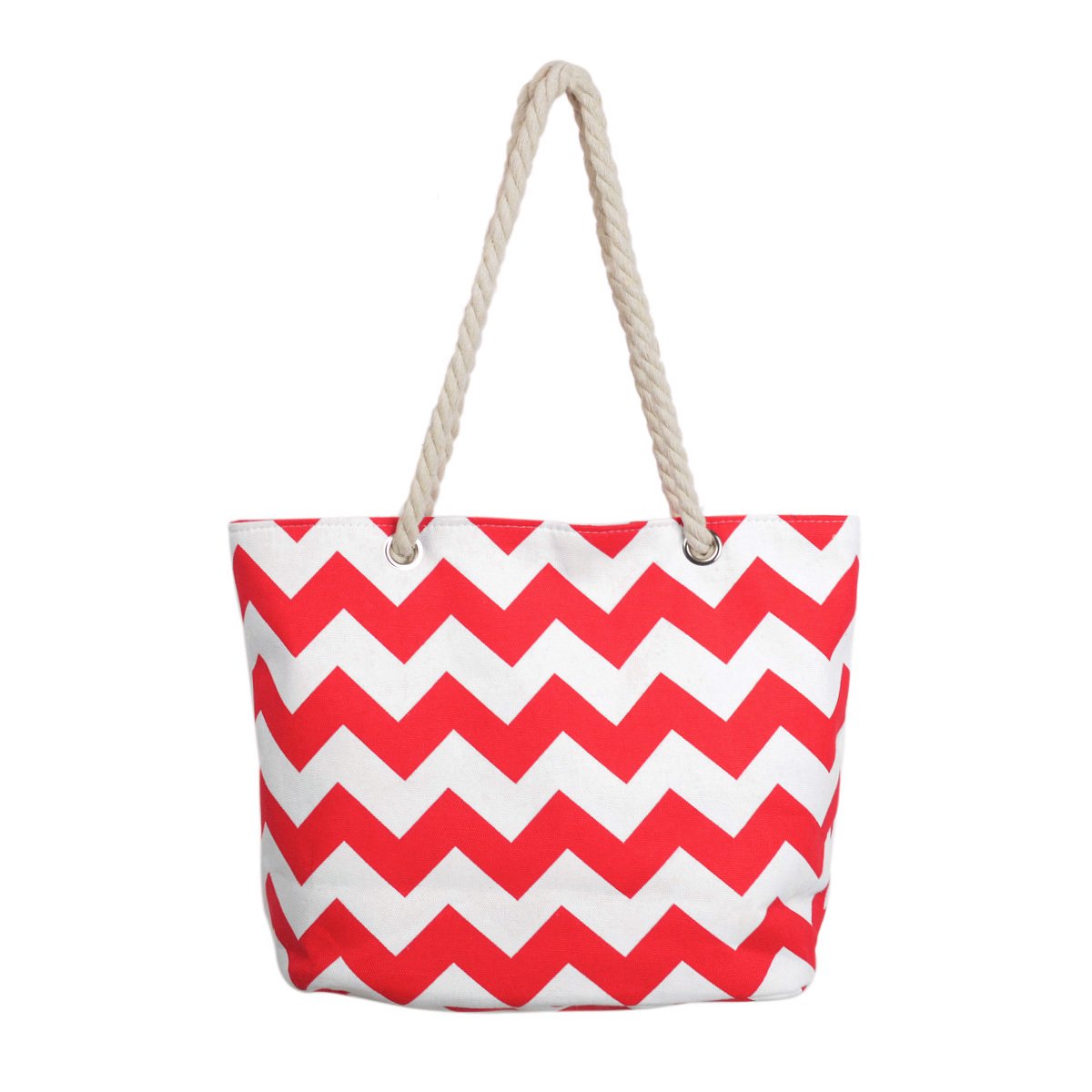 Canvas Chevron Shoulder Tote Red