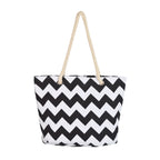 Canvas Chevron Shoulder Tote Black