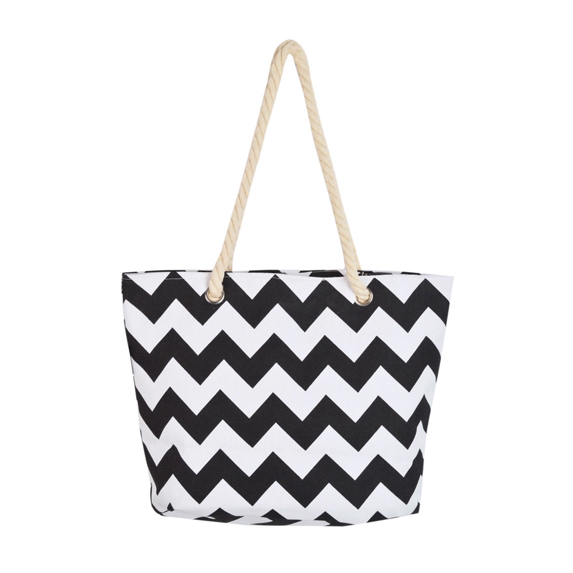 Canvas Chevron Shoulder Tote Black
