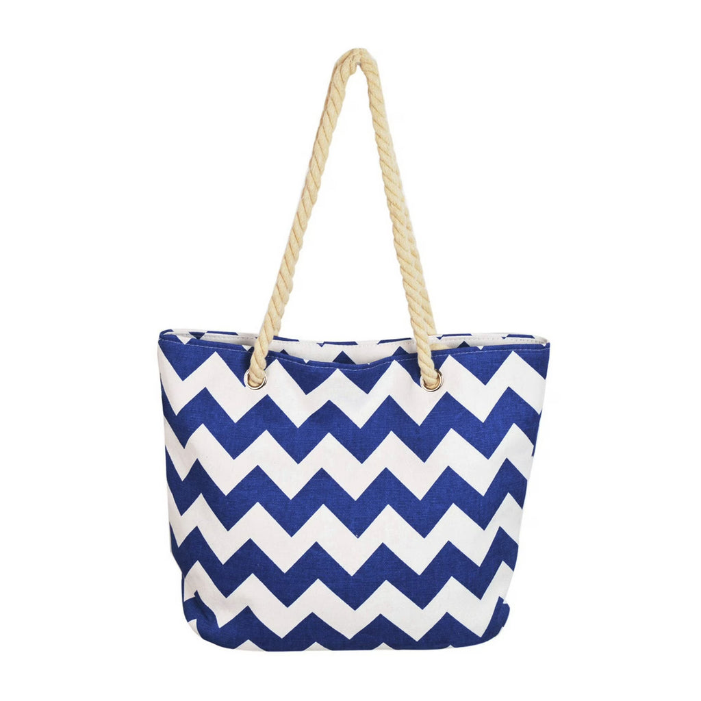 Canvas Chevron Shoulder Tote Navy