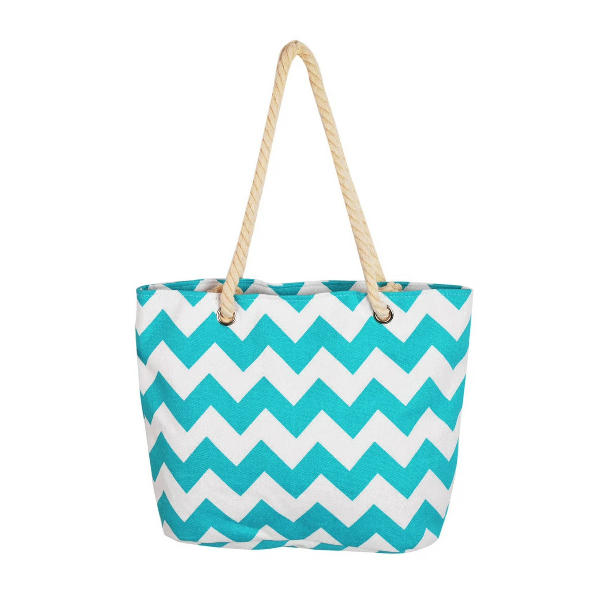 Canvas Chevron Shoulder Tote Teal