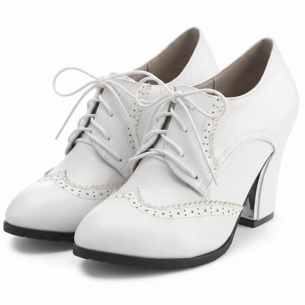 Women's Wingtip Oxford Platform Pumps White