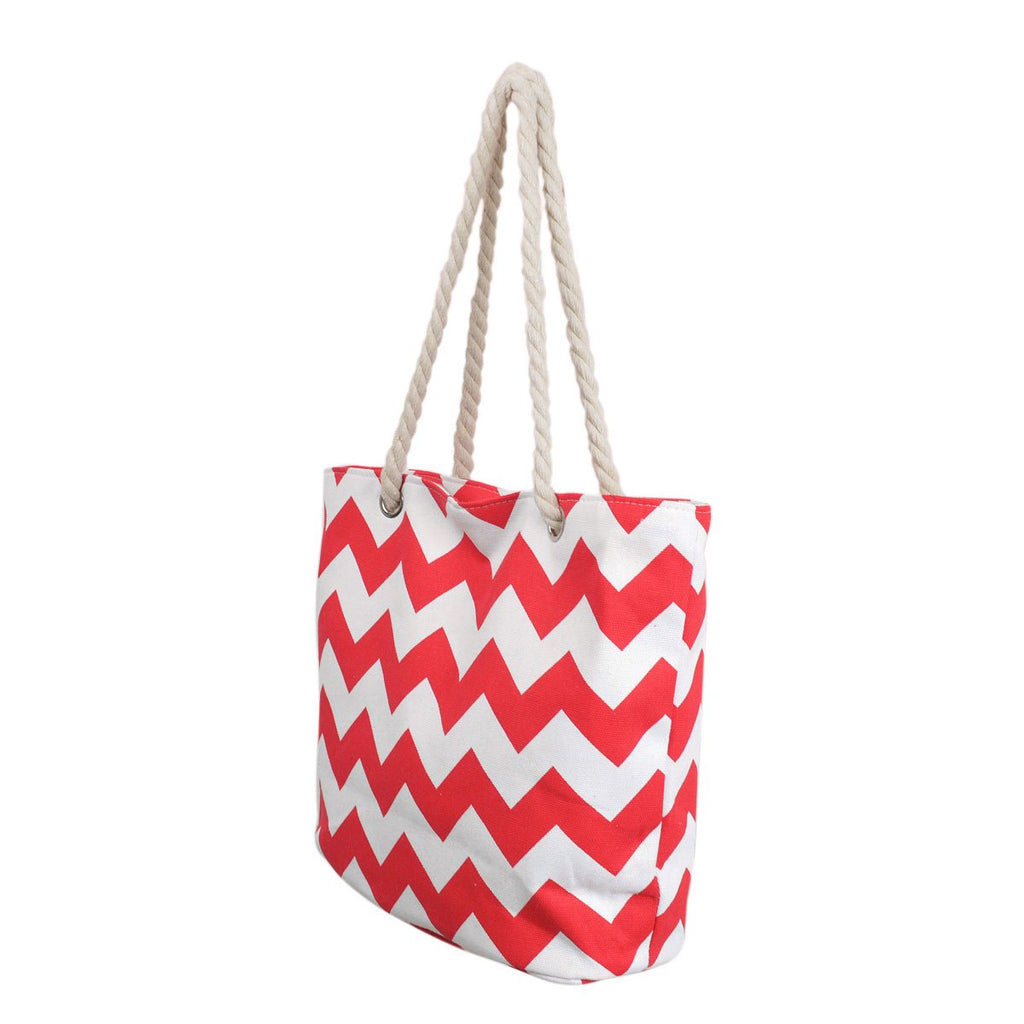 Canvas Chevron Shoulder Tote Red