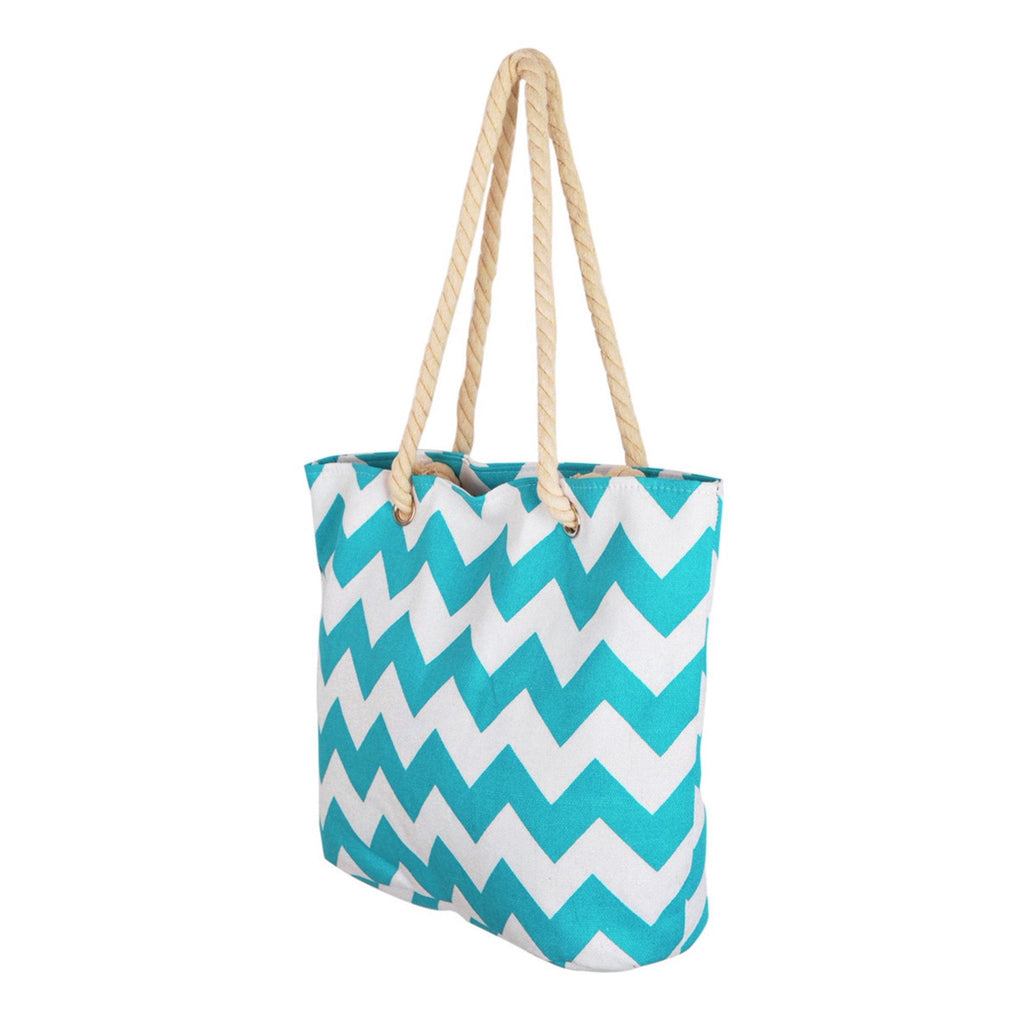 Canvas Chevron Shoulder Tote Teal