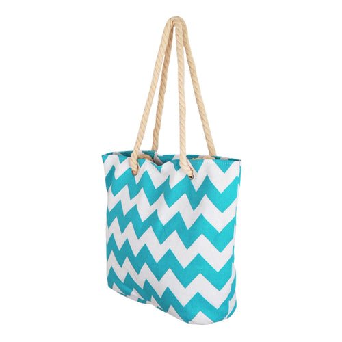 Canvas Chevron Shoulder Tote Teal