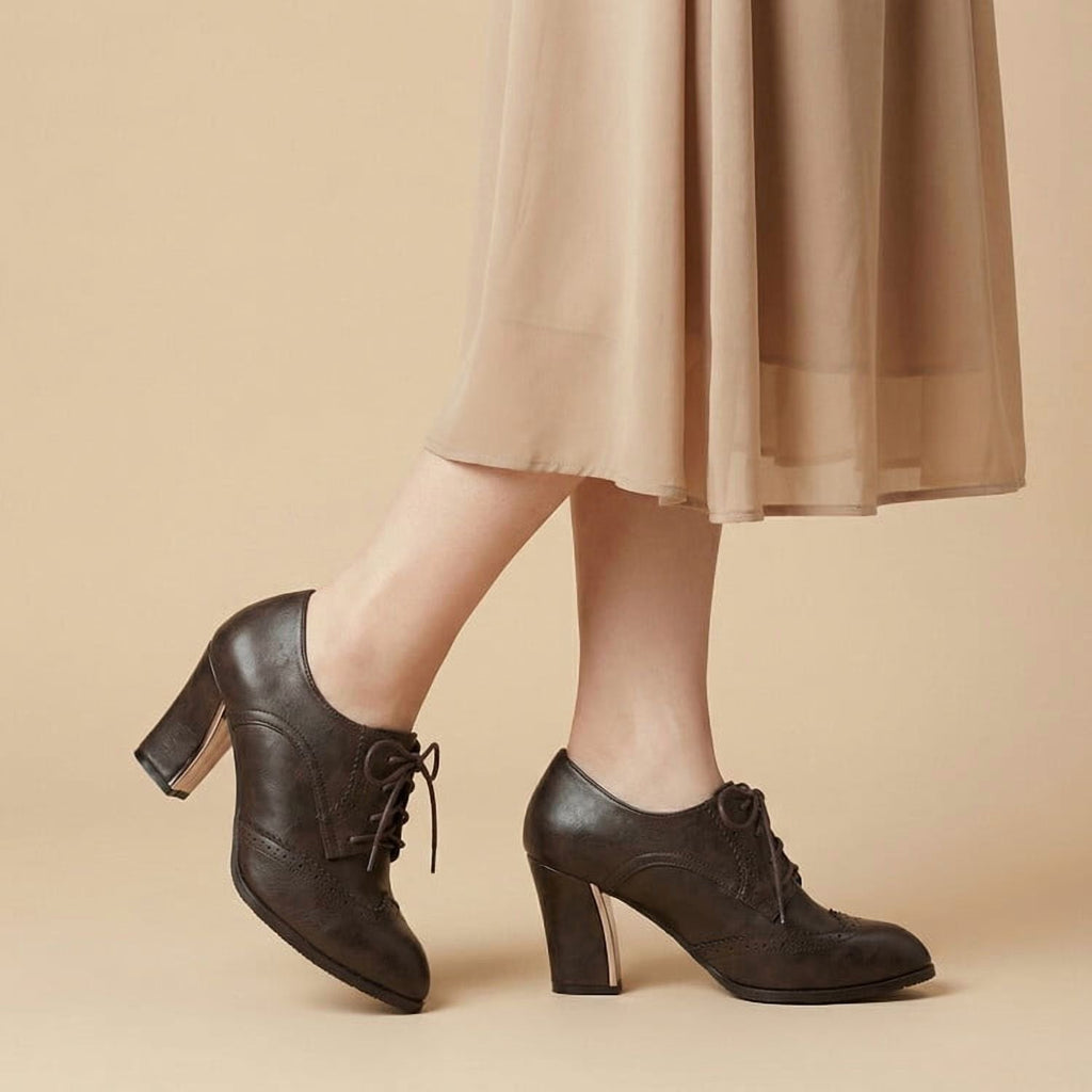 Women's Wingtip Oxford Platform Pumps Brown