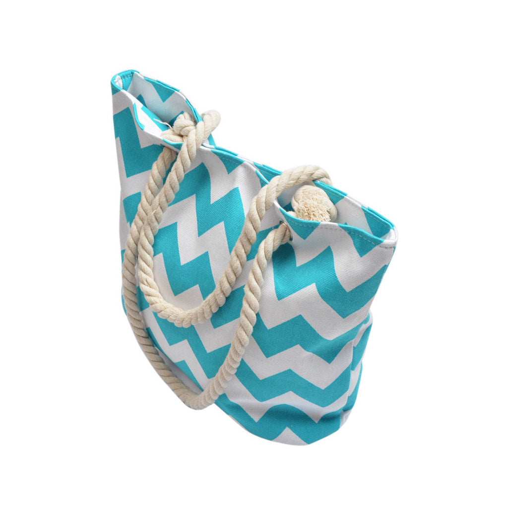 Canvas Chevron Shoulder Tote Teal