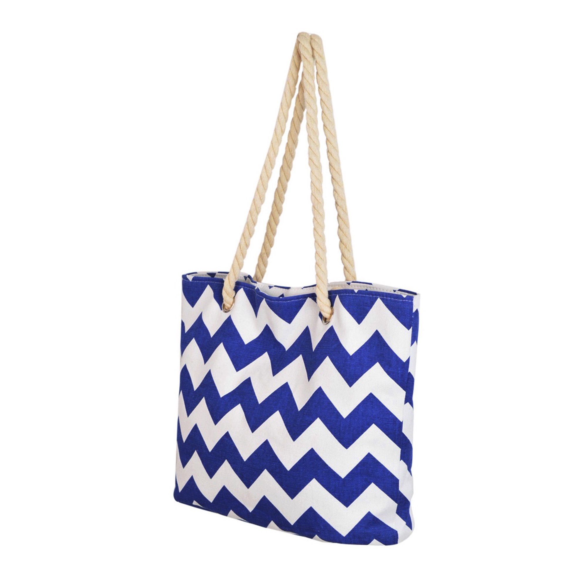 Canvas Chevron Shoulder Tote Navy