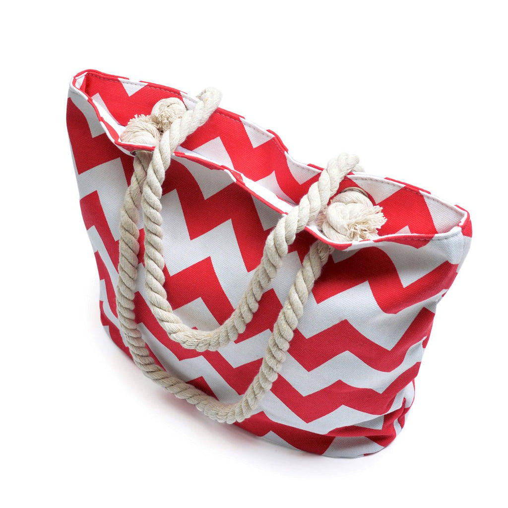Canvas Chevron Shoulder Tote Red