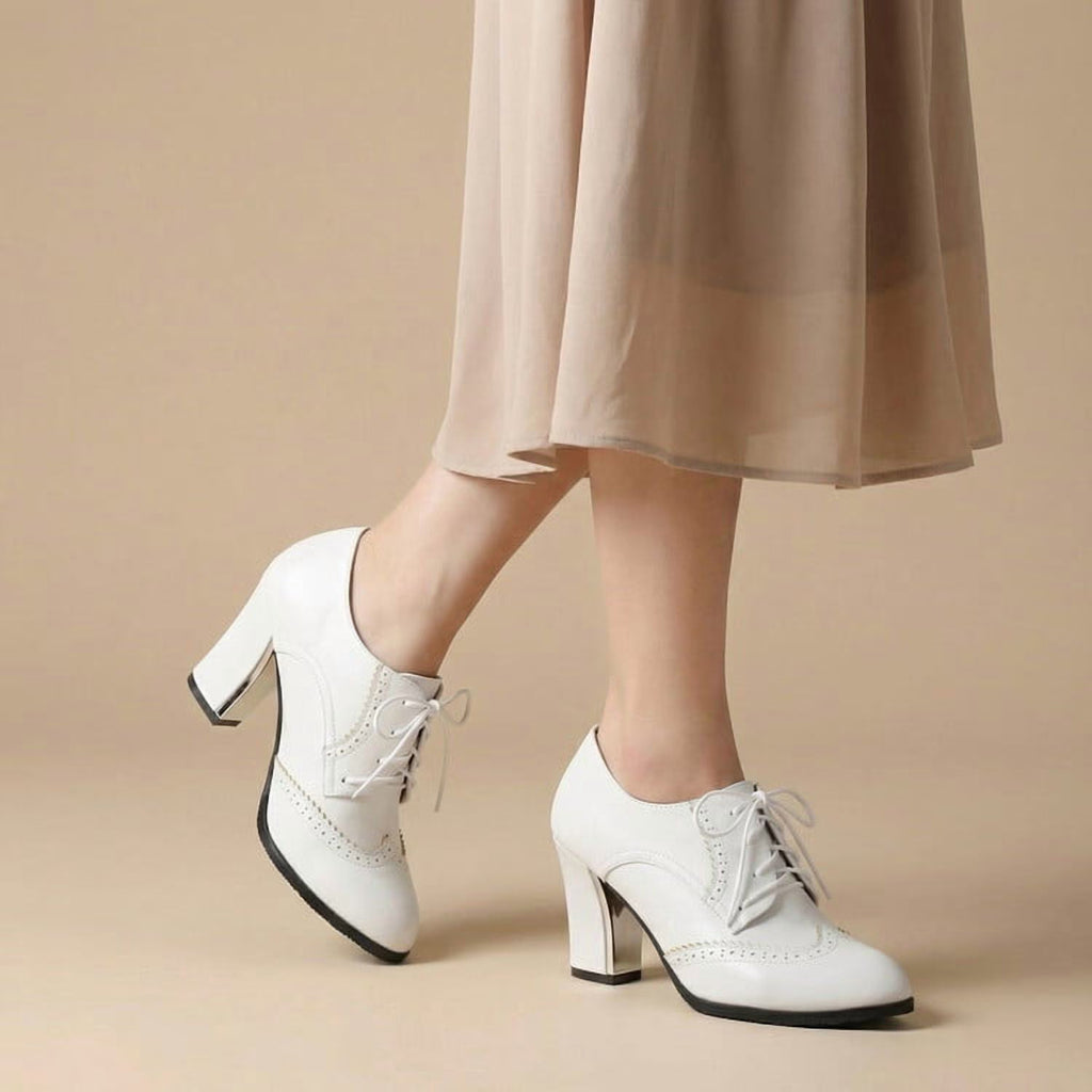 Women's Wingtip Oxford Platform Pumps White