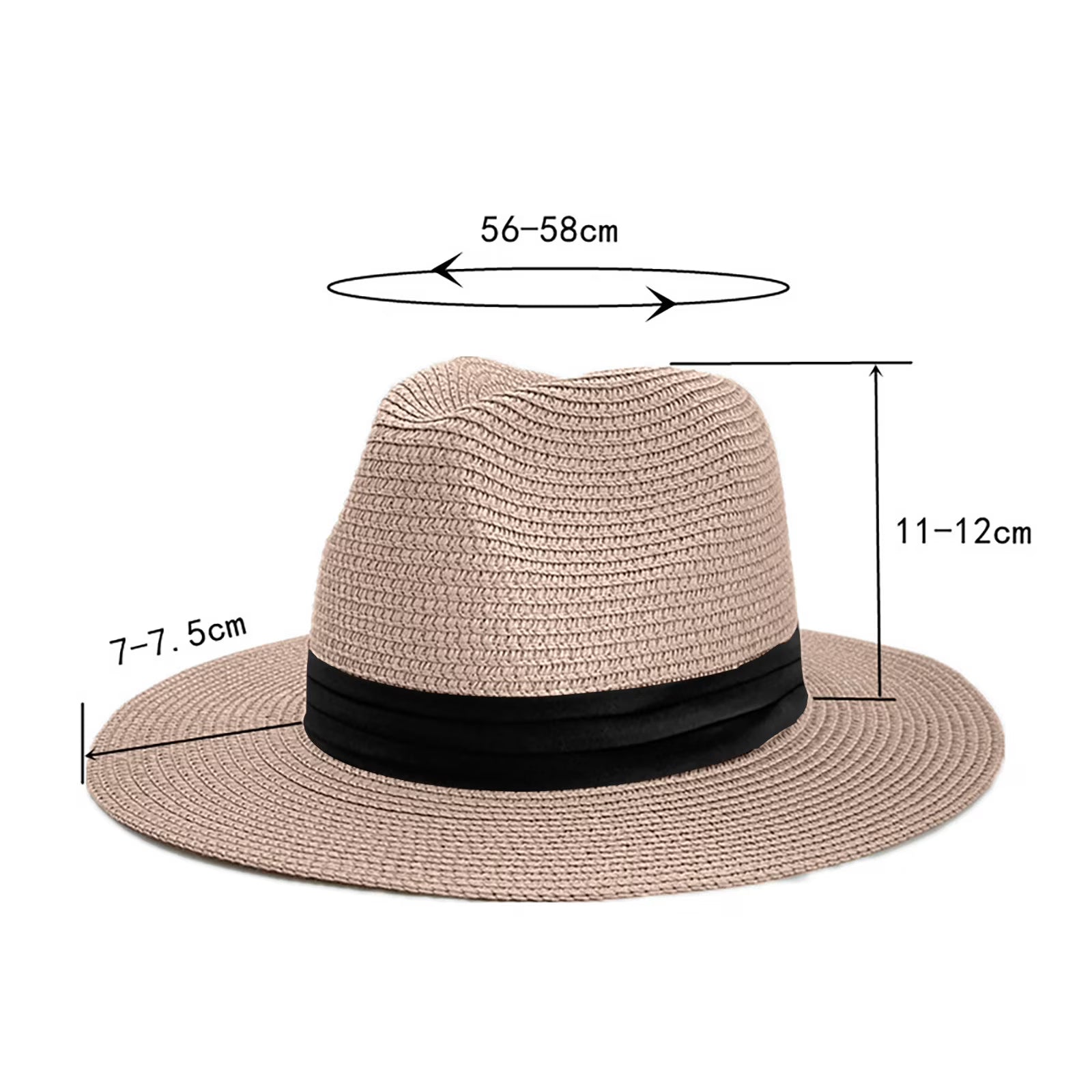 Women Wide Brim Straw Panama Hat Rose Gold