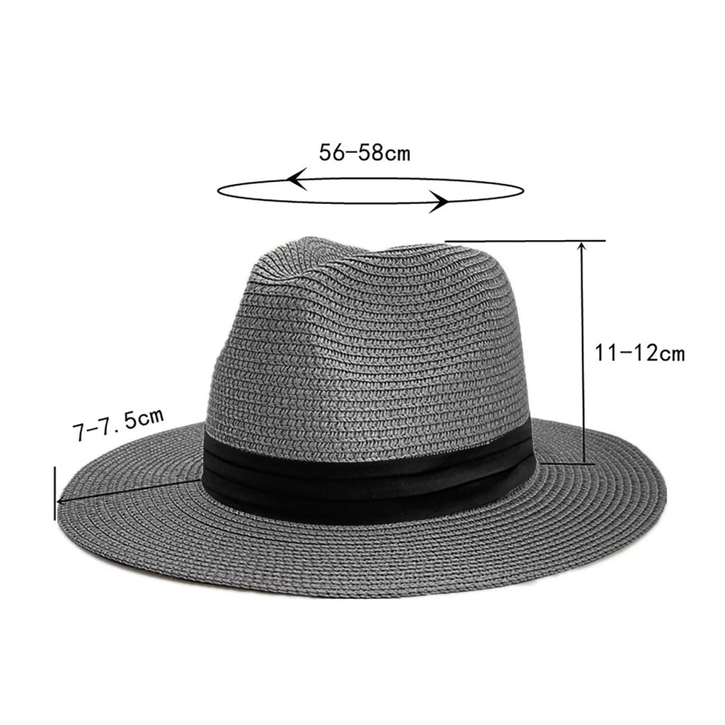 Women Wide Brim Straw Panama Hat Grey