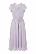 Soft pleated V-neck A-line summer dress for women in light pastel color on white background